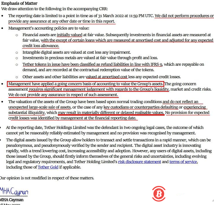 观点：Tether会计师添加新会计语言，暗示Stablecoin未来前景的不确定性 