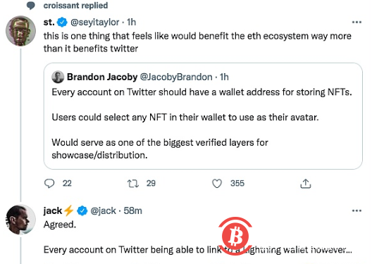 推特CEO：推特可能允许每个用户添加支持闪电网络的比特币钱包 