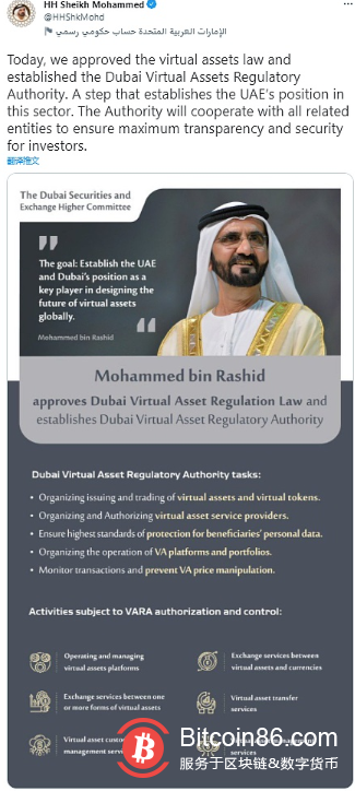  迪拜：批准虚拟资产法并成立迪拜虚拟资产监管局 