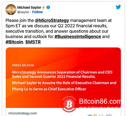  比特币倡导者 Michael Saylor 辞去 MicroStrategy CEO 一职