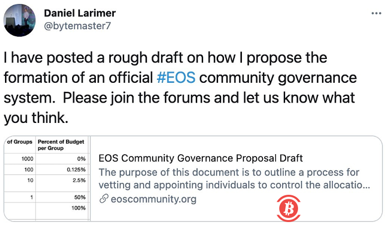  BM发布EOS社区治理提案草案 