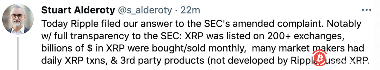 Ripple律师：已提交对SEC修改后起诉书的回复 XRP完全透明 